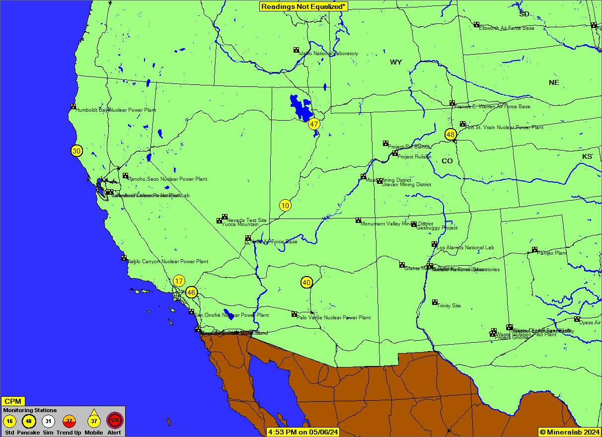 Southwest US Current EPA Radnet Radiation Air Monitoring Data